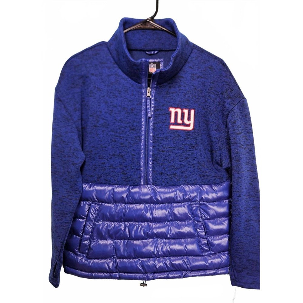 NFL Team Apparel New York Giants Women Blue Puffer Sweater Jacket 1/2 Zip Medium